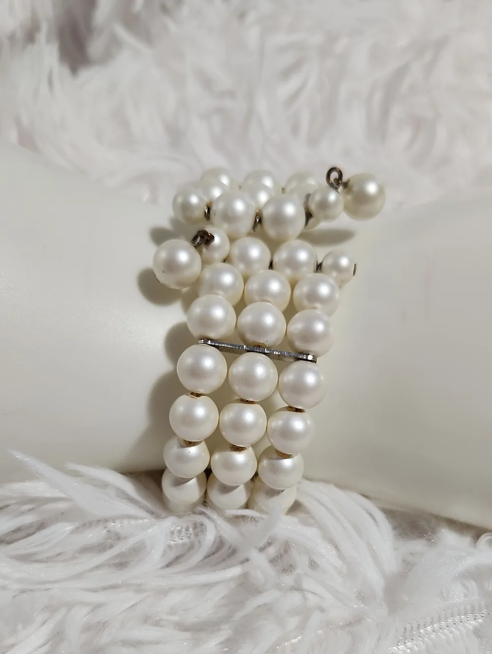 Vintage Classic Faux White Pearl Multi-Strand Memory Wire Bracelet